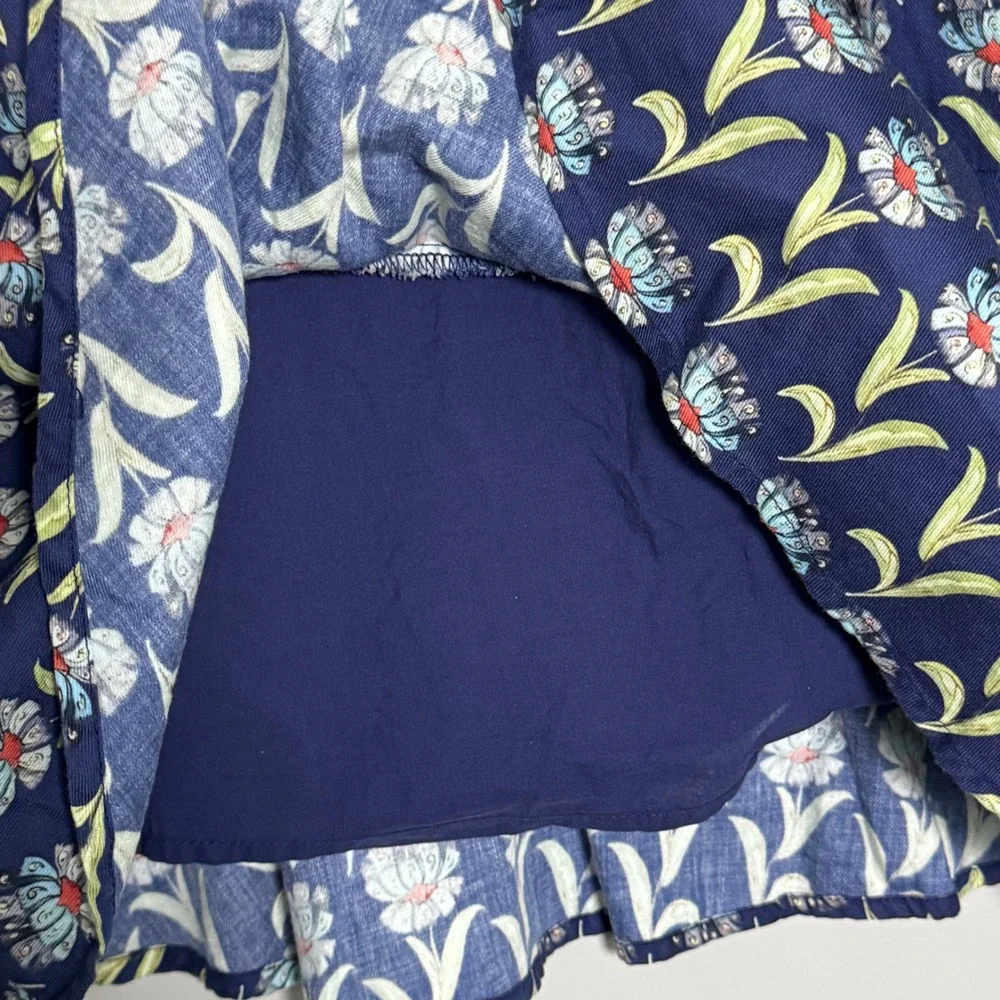 Entro Floral Mini Dress Women‎ Size S Navy Blue Sleeveless Cotton Ruffle Hem